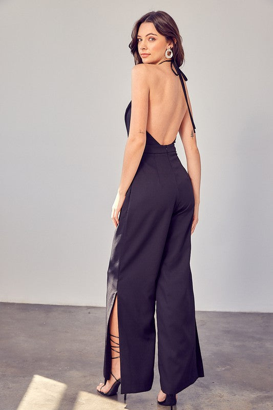 The Gloria Deep V-Neck Wide Leg Jumpsuit